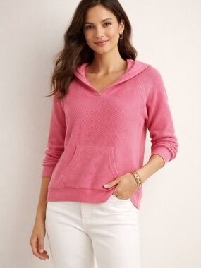 Lauren Ralph Lauren Pink Waffle Knit Hooded Sweater Pullover Medium